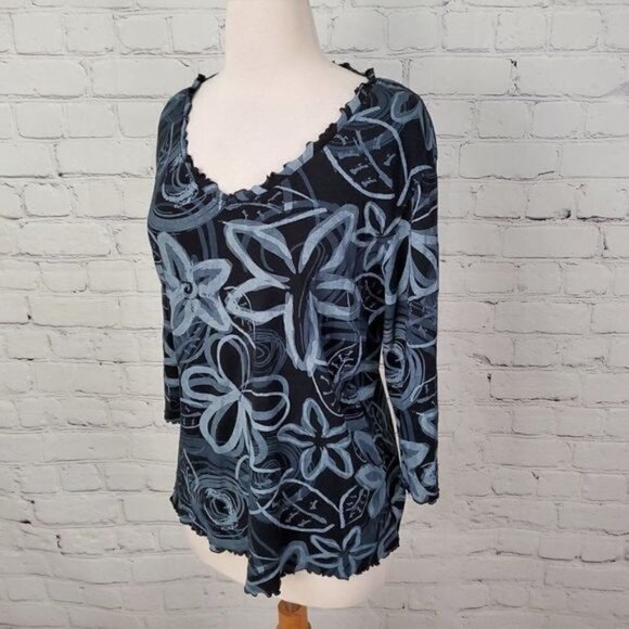 Fresh Produce Floral Knit Top Blue Size L - Picture 2 of 6